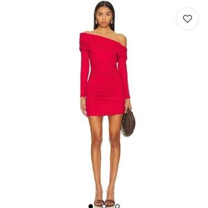 Susana Monaco Red Cowl Neck Ruched Long Sleeve Mini Dress XL Made in USA
